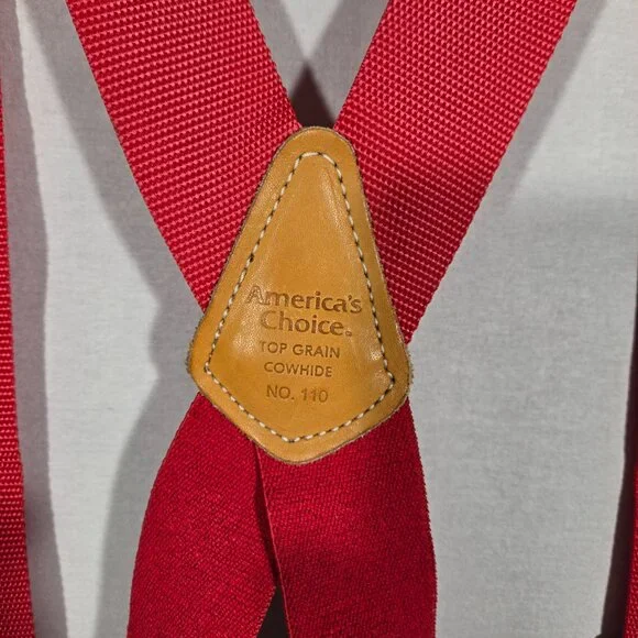 USA Vintage 70's Red CANVAS Straps TOP-GRAIN Leather CLIPS 46" X 2" Suspenders. - Picture 5 of 17